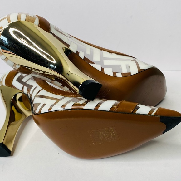 FENDI Colibri FF Logo-printed 105mm Pumps In Neutrals. Authentic and New - Picture 13 of 16